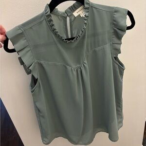 Monteau Ruffled Sleeveless Blouse in Soft Green